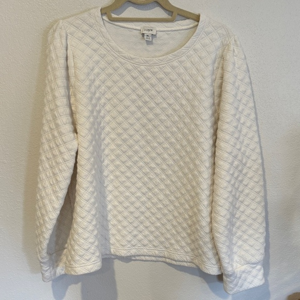 J. Crew Winter White Cream Quilted Crewneck Sweatshirt Size XL Coastal